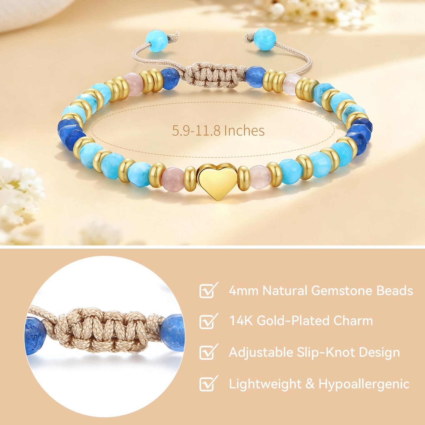 yupoxiu Inspirational Gifts for Women Birthday - Healing Natural Stone Bracelets, Thinking of You Get Well Soon Gifts for Women Friend Sister