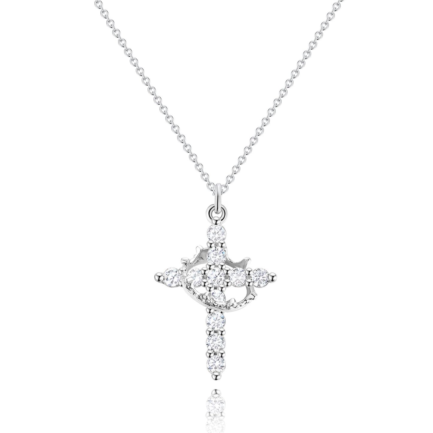 Robaice Cross Necklace for Women, 14K Gold Plated Crown Cross Pendant Necklace, Non-Tarnish Faith Jewelry for Women, Christian Religious Gifts
