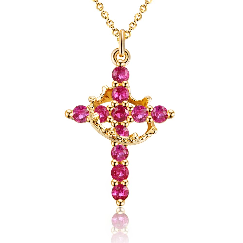 Robaice Cross Necklace for Women, 14K Gold Plated Crown Cross Pendant Necklace, Non-Tarnish Faith Jewelry for Women, Christian Religious Gifts