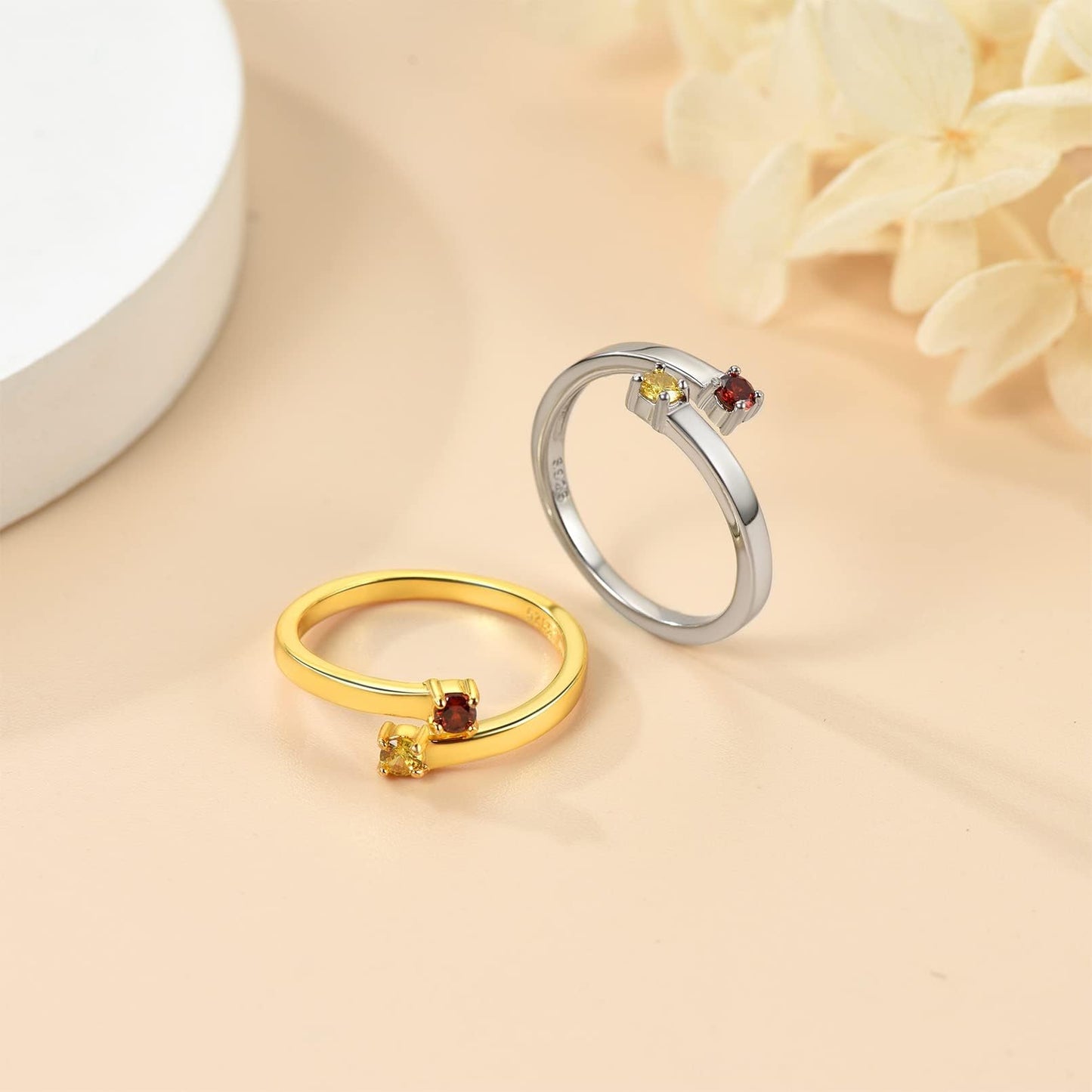 Custom4U Personalized 1-4 Birthstone Rings for Women Promise Rings for Her Sterling Silver Mothers Ring Customized Cubic Zirconia Stones Wedding/Valentine's Day/Mother's Day Jewelry Gift for Mom Wife