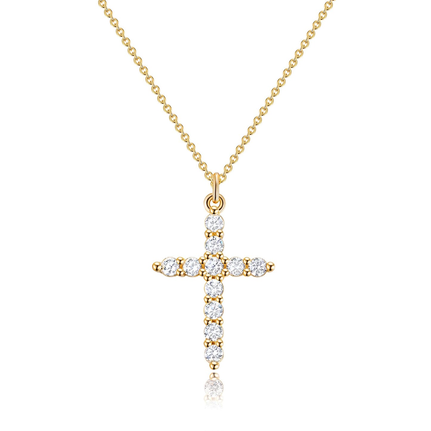 Robaice Cross Necklace for Women, 14K Gold Plated Crown Cross Pendant Necklace, Non-Tarnish Faith Jewelry for Women, Christian Religious Gifts