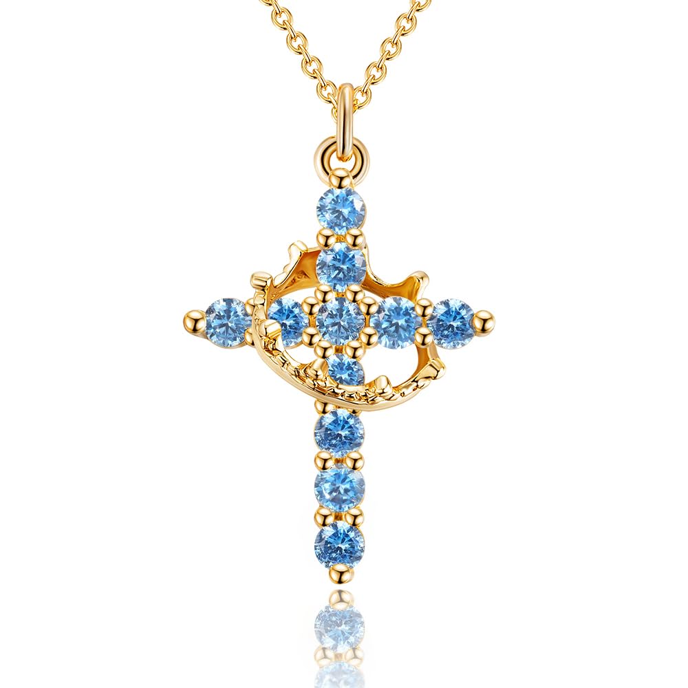 Robaice Cross Necklace for Women, 14K Gold Plated Crown Cross Pendant Necklace, Non-Tarnish Faith Jewelry for Women, Christian Religious Gifts