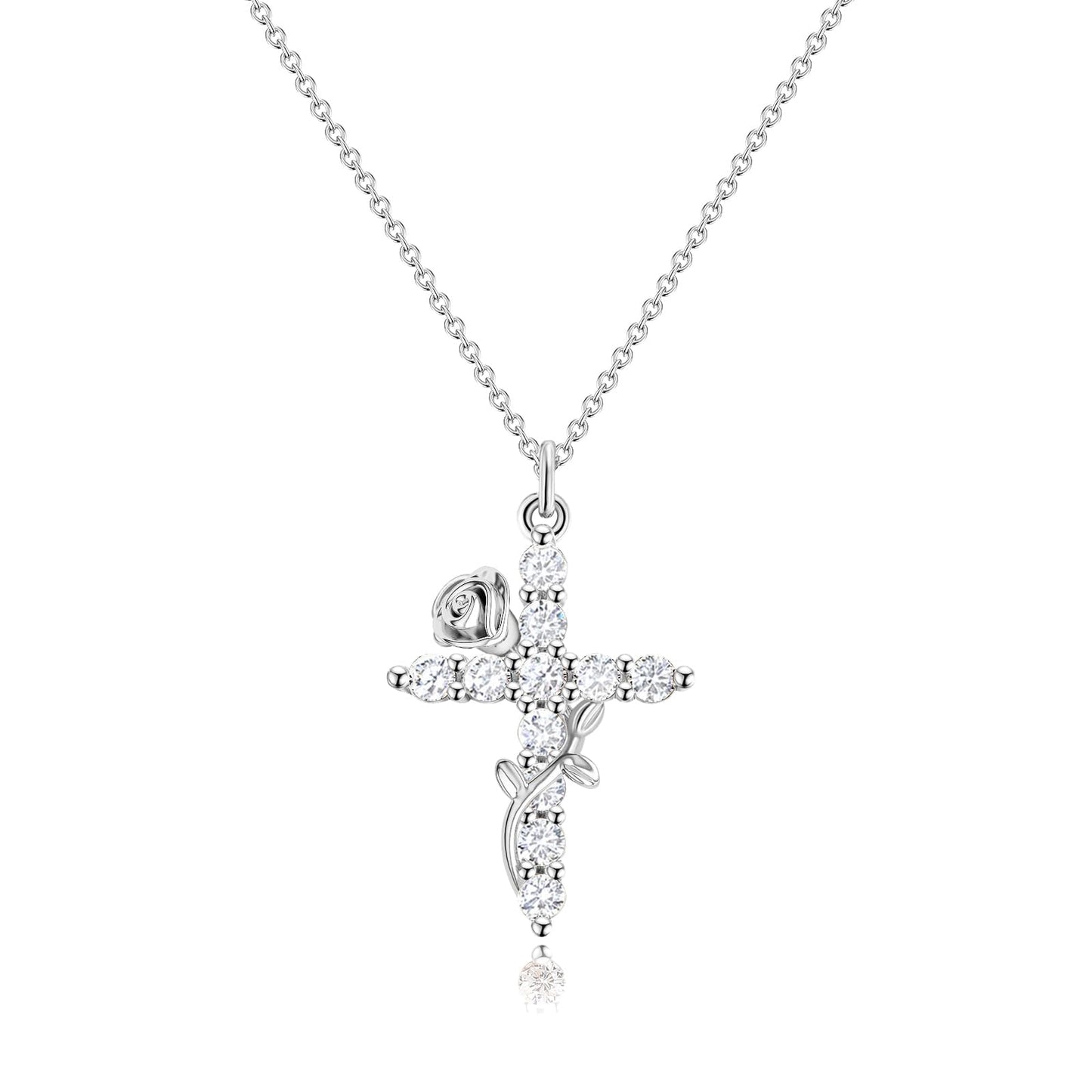 Robaice Cross Necklace for Women, 14K Gold Plated Crown Cross Pendant Necklace, Non-Tarnish Faith Jewelry for Women, Christian Religious Gifts