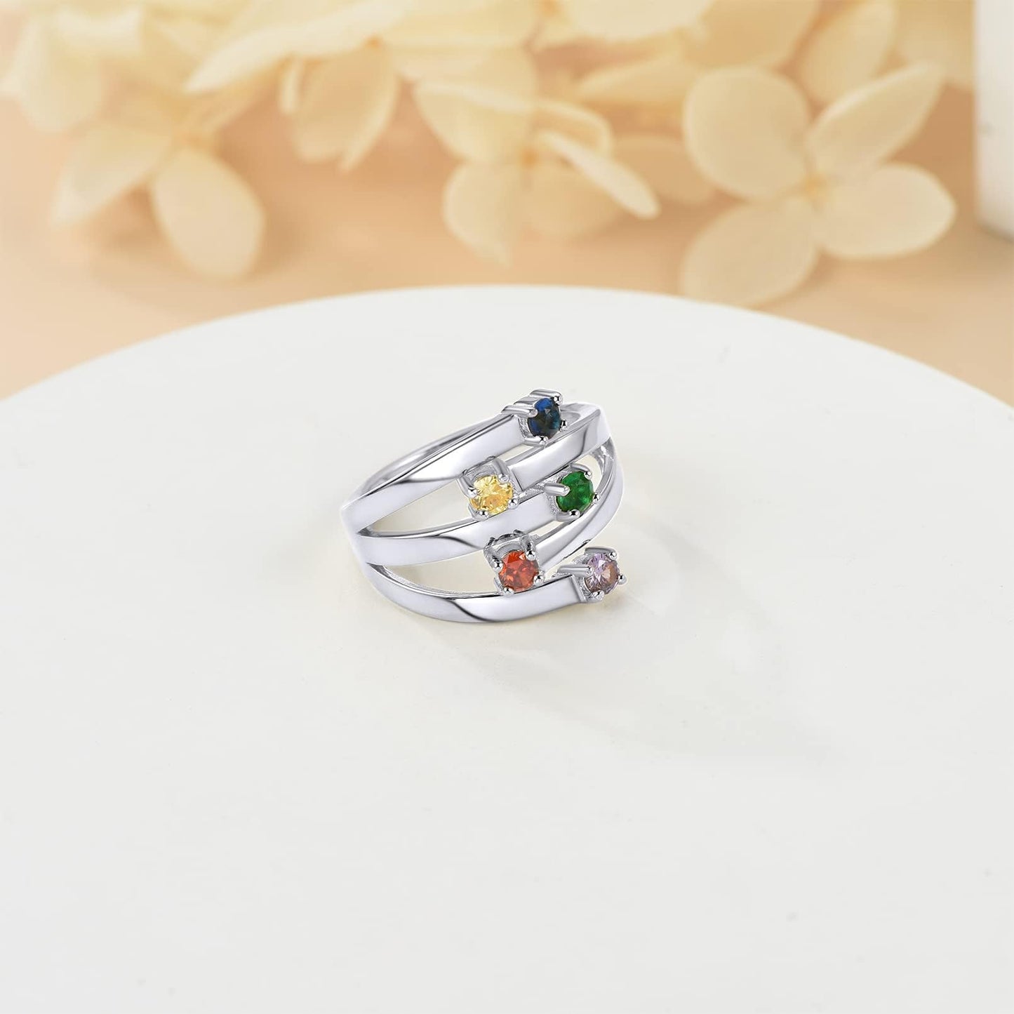 Custom4U Personalized 1-4 Birthstone Rings for Women Promise Rings for Her Sterling Silver Mothers Ring Customized Cubic Zirconia Stones Wedding/Valentine's Day/Mother's Day Jewelry Gift for Mom Wife