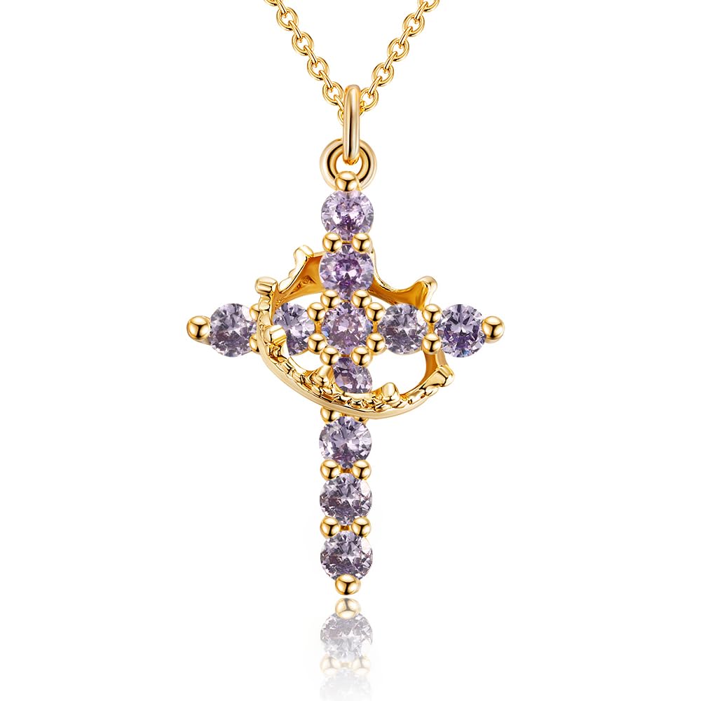 Robaice Cross Necklace for Women, 14K Gold Plated Crown Cross Pendant Necklace, Non-Tarnish Faith Jewelry for Women, Christian Religious Gifts