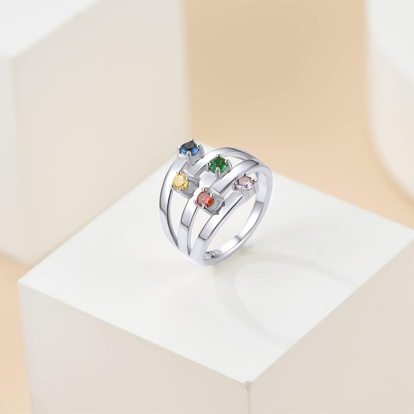 Custom4U Personalized 1-4 Birthstone Rings for Women Promise Rings for Her Sterling Silver Mothers Ring Customized Cubic Zirconia Stones Wedding/Valentine's Day/Mother's Day Jewelry Gift for Mom Wife