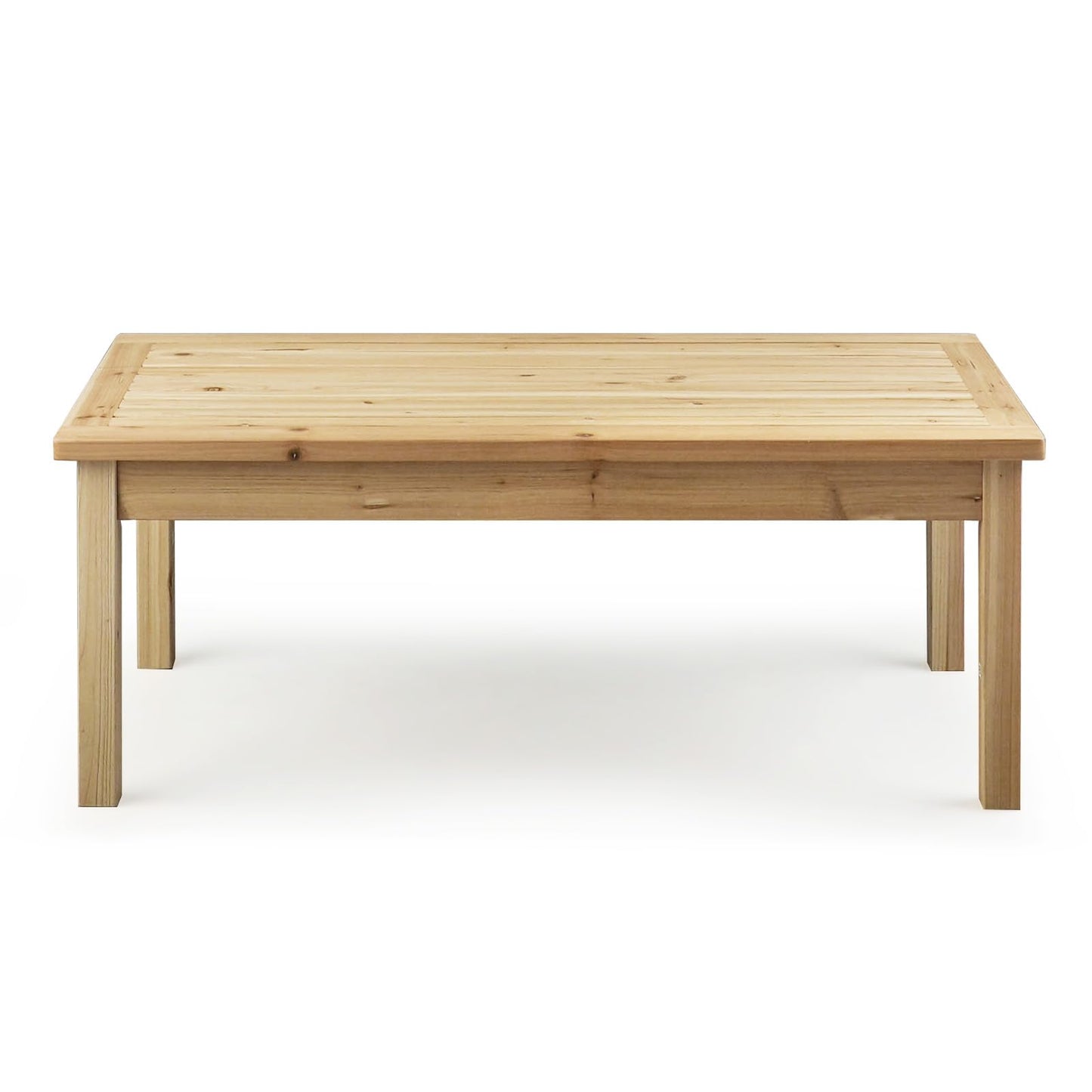 VINGLI Outdoor Wood Coffee Table, 35" Farmhouse Side Table for Patio, Solid Cedar Wood Accent Table with Slatted Tabletop, Weather-Resistant End Table for Garden, Poolside, Lawn, Living Room (Brown)