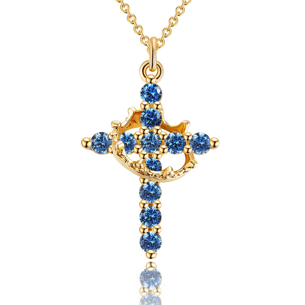 Robaice Cross Necklace for Women, 14K Gold Plated Crown Cross Pendant Necklace, Non-Tarnish Faith Jewelry for Women, Christian Religious Gifts