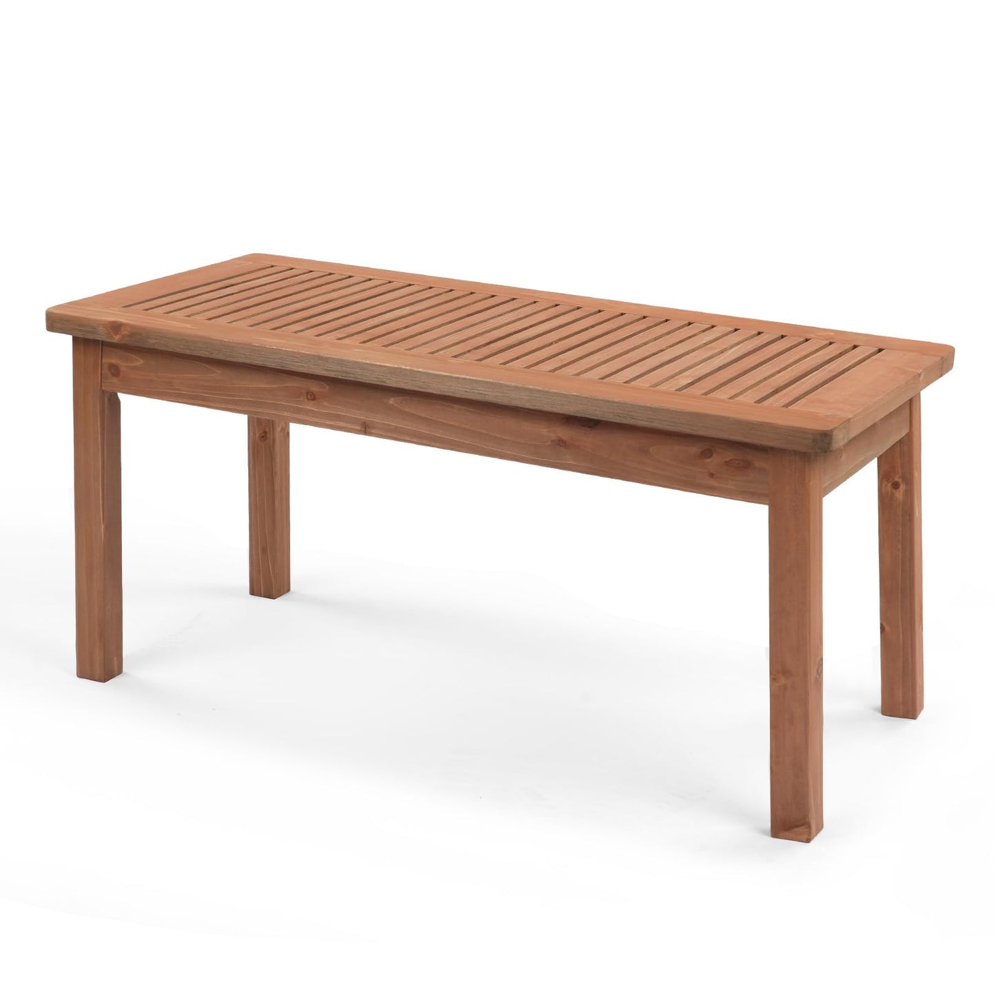 VINGLI Outdoor Wood Coffee Table, 35" Farmhouse Side Table for Patio, Solid Cedar Wood Accent Table with Slatted Tabletop, Weather-Resistant End Table for Garden, Poolside, Lawn, Living Room (Brown)