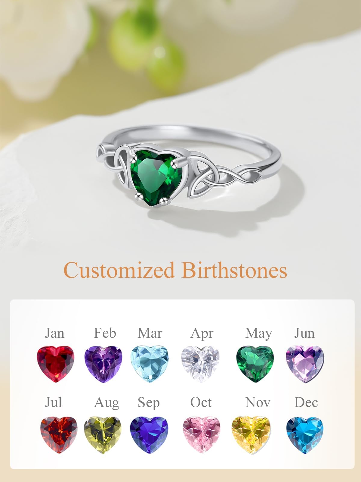 Custom4U Personalized 1-4 Birthstone Rings for Women Promise Rings for Her Sterling Silver Mothers Ring Customized Cubic Zirconia Stones Wedding/Valentine's Day/Mother's Day Jewelry Gift for Mom Wife