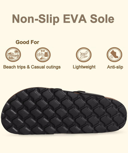 KIDMI Women's Cork Footbed Sandals with Toe Loop, Comfortable Summer Slip-On Slides with Adjustable Buckle