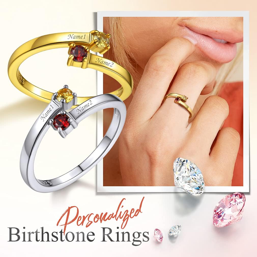 Custom4U Personalized 1-4 Birthstone Rings for Women Promise Rings for Her Sterling Silver Mothers Ring Customized Cubic Zirconia Stones Wedding/Valentine's Day/Mother's Day Jewelry Gift for Mom Wife