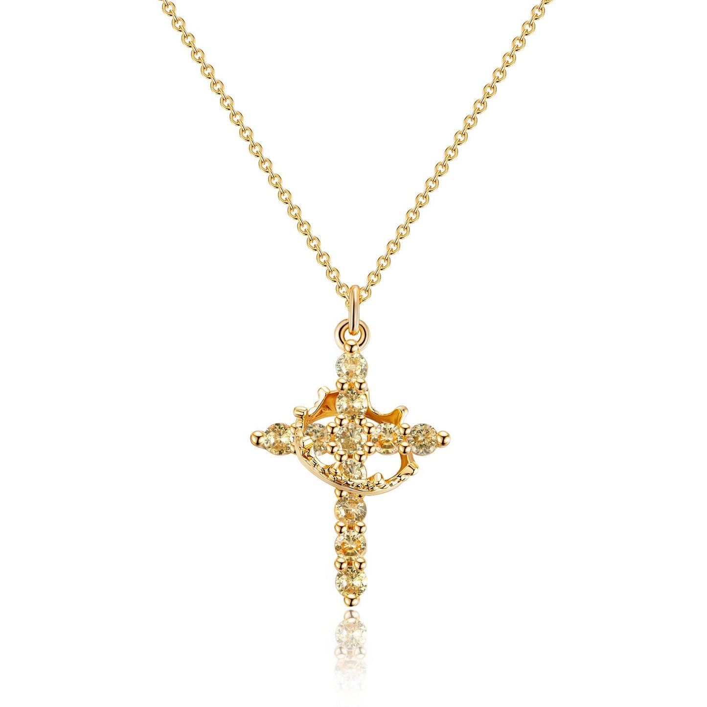 Robaice Cross Necklace for Women, 14K Gold Plated Crown Cross Pendant Necklace, Non-Tarnish Faith Jewelry for Women, Christian Religious Gifts