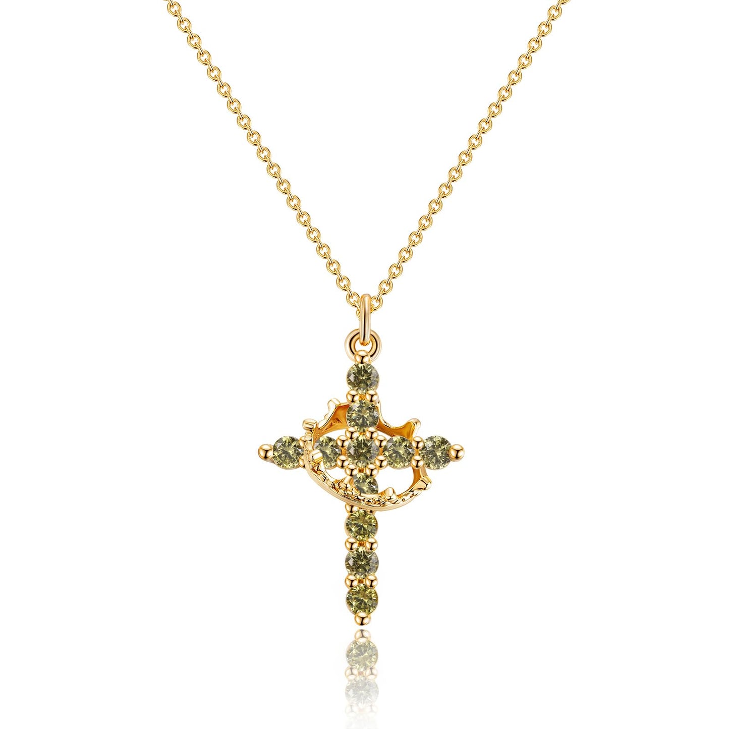 Robaice Cross Necklace for Women, 14K Gold Plated Crown Cross Pendant Necklace, Non-Tarnish Faith Jewelry for Women, Christian Religious Gifts
