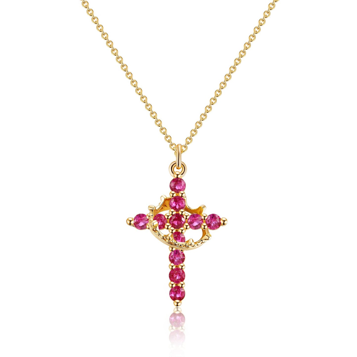 Robaice Cross Necklace for Women, 14K Gold Plated Crown Cross Pendant Necklace, Non-Tarnish Faith Jewelry for Women, Christian Religious Gifts