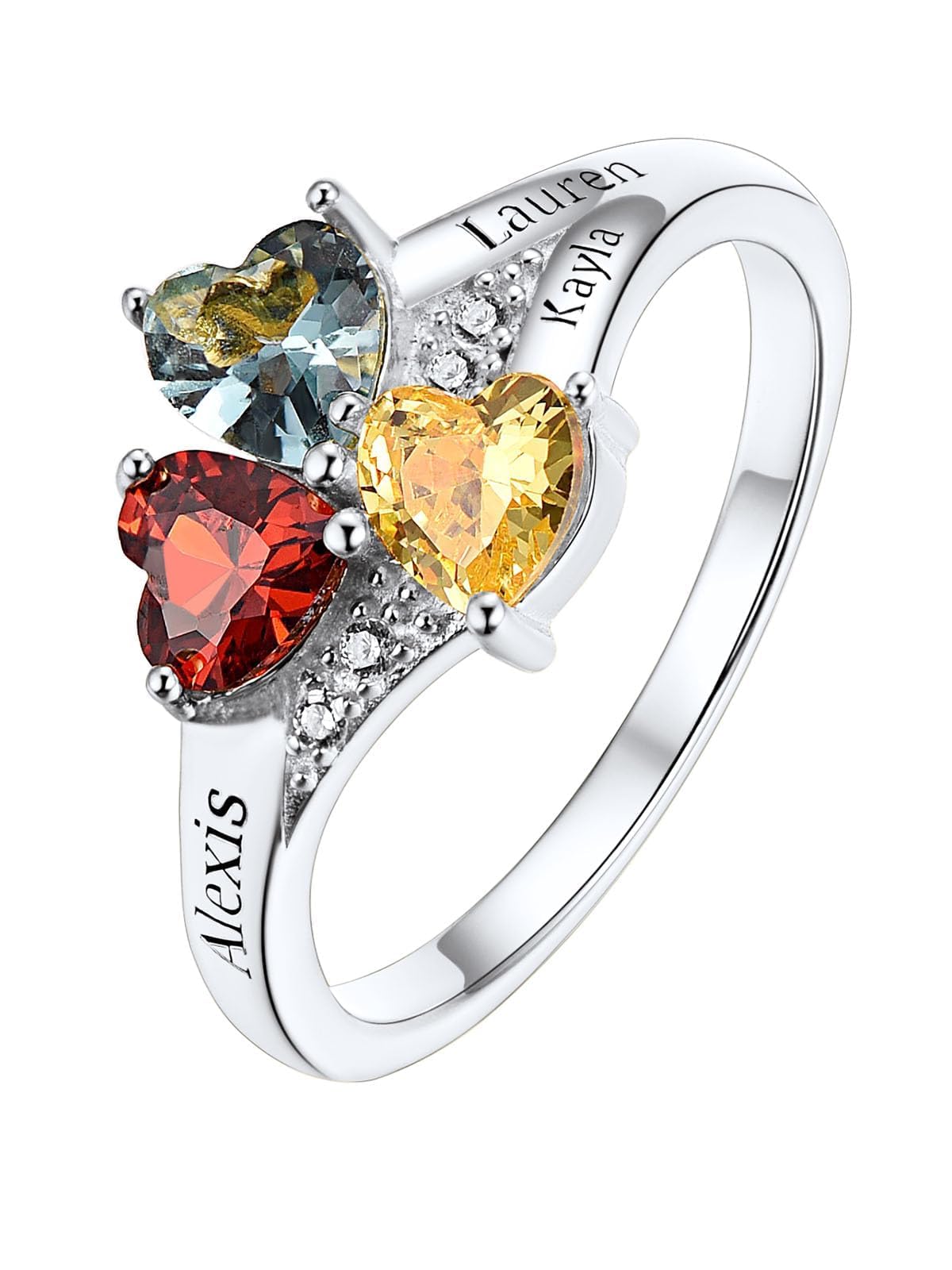 Custom4U Personalized 1-4 Birthstone Rings for Women Promise Rings for Her Sterling Silver Mothers Ring Customized Cubic Zirconia Stones Wedding/Valentine's Day/Mother's Day Jewelry Gift for Mom Wife