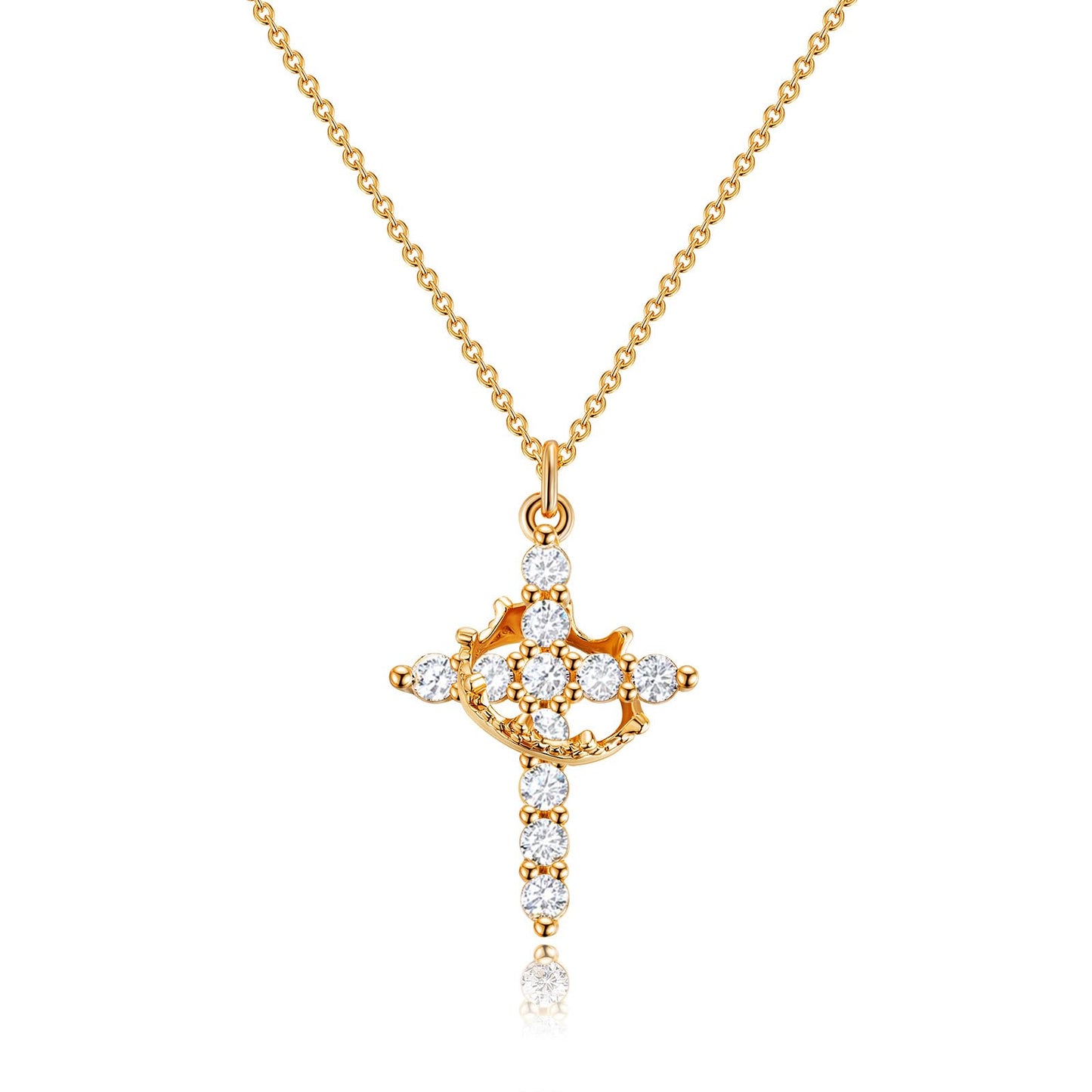 Robaice Cross Necklace for Women, 14K Gold Plated Crown Cross Pendant Necklace, Non-Tarnish Faith Jewelry for Women, Christian Religious Gifts