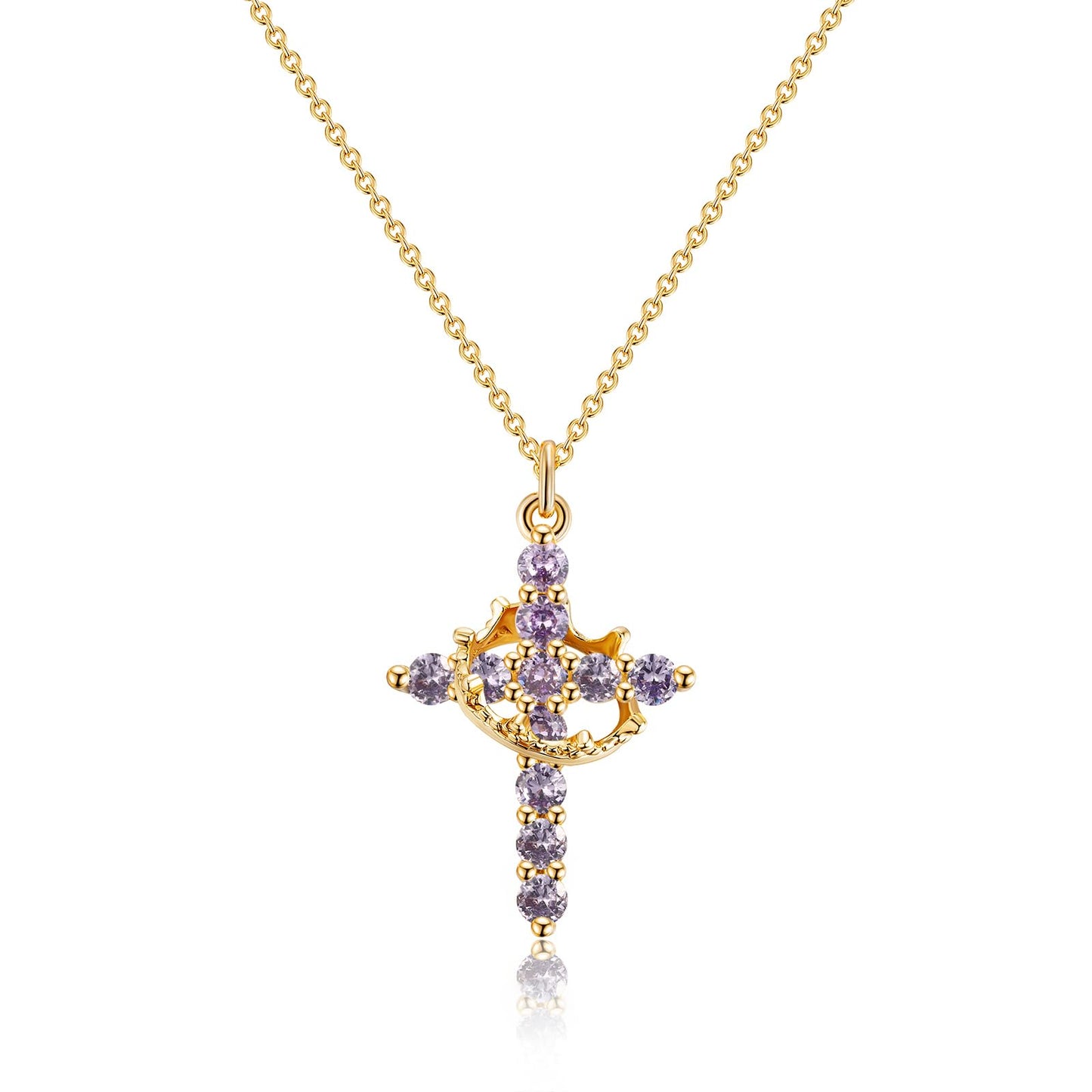 Robaice Cross Necklace for Women, 14K Gold Plated Crown Cross Pendant Necklace, Non-Tarnish Faith Jewelry for Women, Christian Religious Gifts