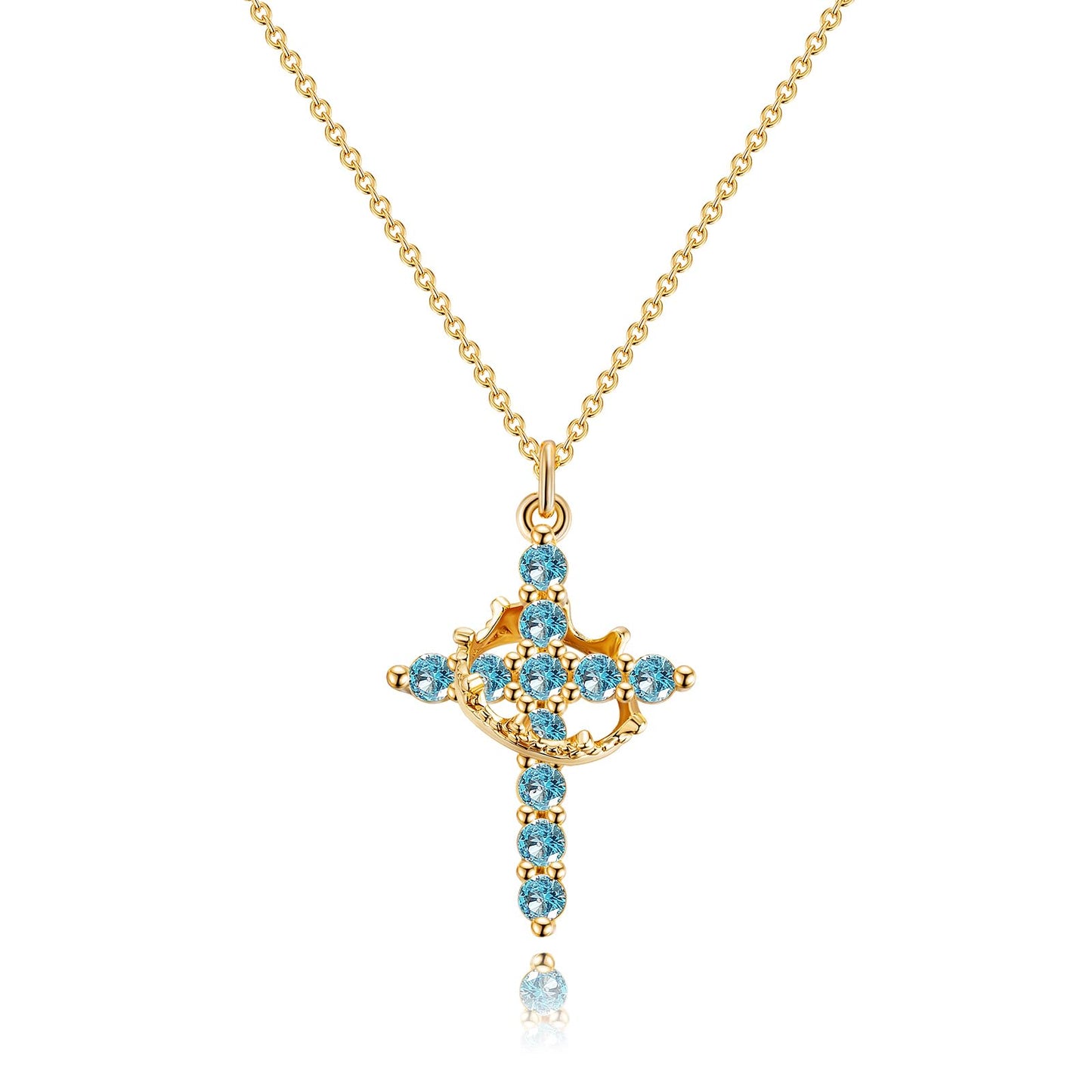 Robaice Cross Necklace for Women, 14K Gold Plated Crown Cross Pendant Necklace, Non-Tarnish Faith Jewelry for Women, Christian Religious Gifts