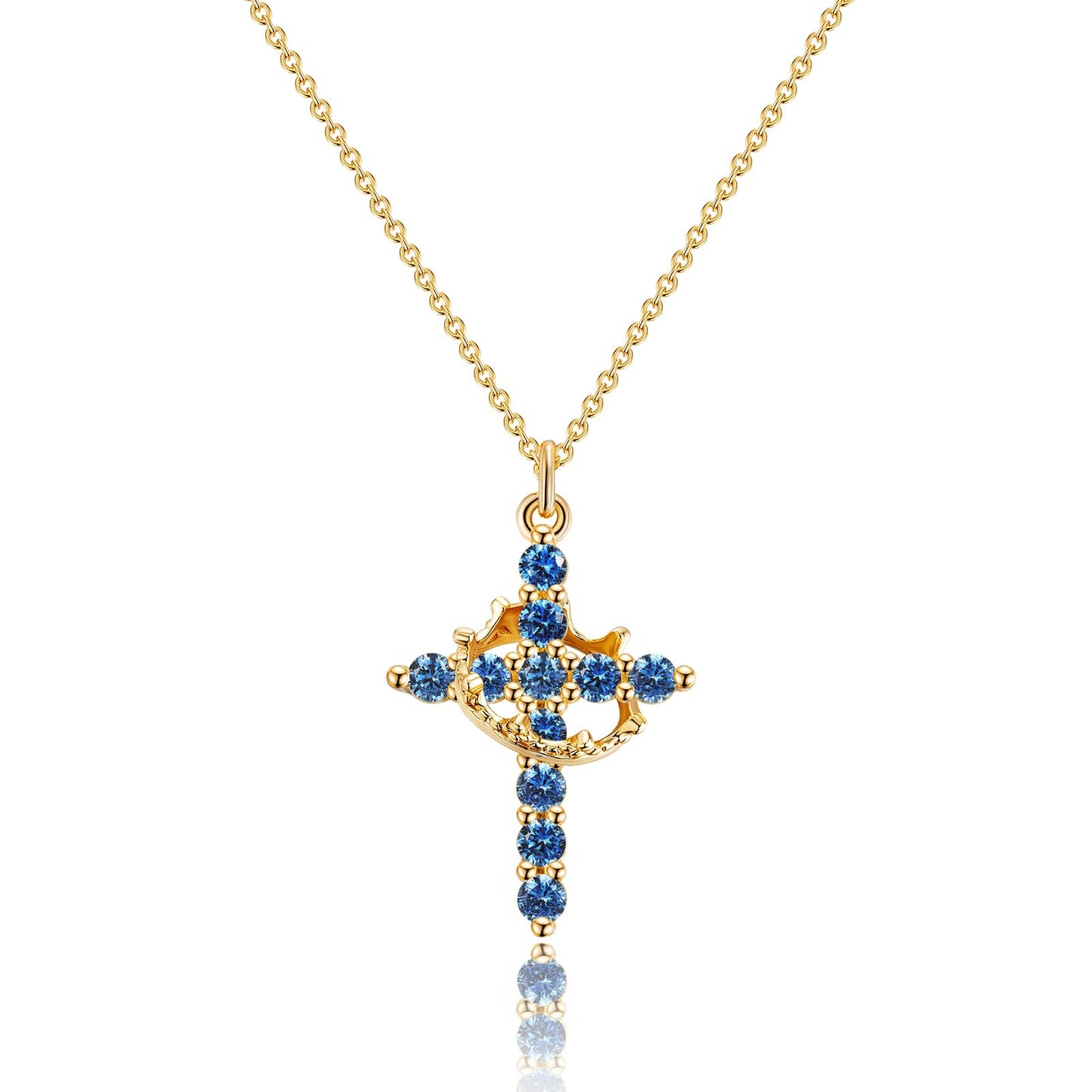 Robaice Cross Necklace for Women, 14K Gold Plated Crown Cross Pendant Necklace, Non-Tarnish Faith Jewelry for Women, Christian Religious Gifts