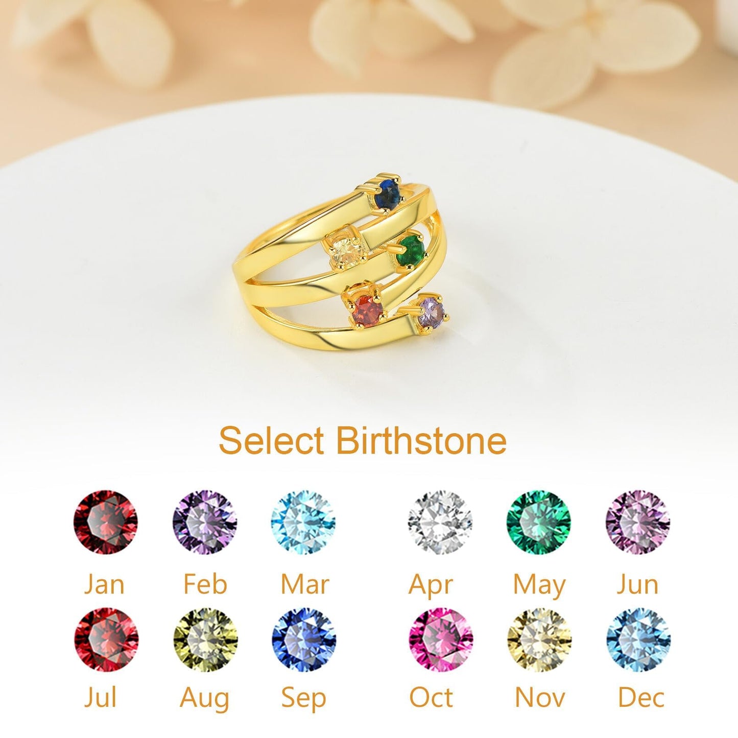 Custom4U Personalized 1-4 Birthstone Rings for Women Promise Rings for Her Sterling Silver Mothers Ring Customized Cubic Zirconia Stones Wedding/Valentine's Day/Mother's Day Jewelry Gift for Mom Wife