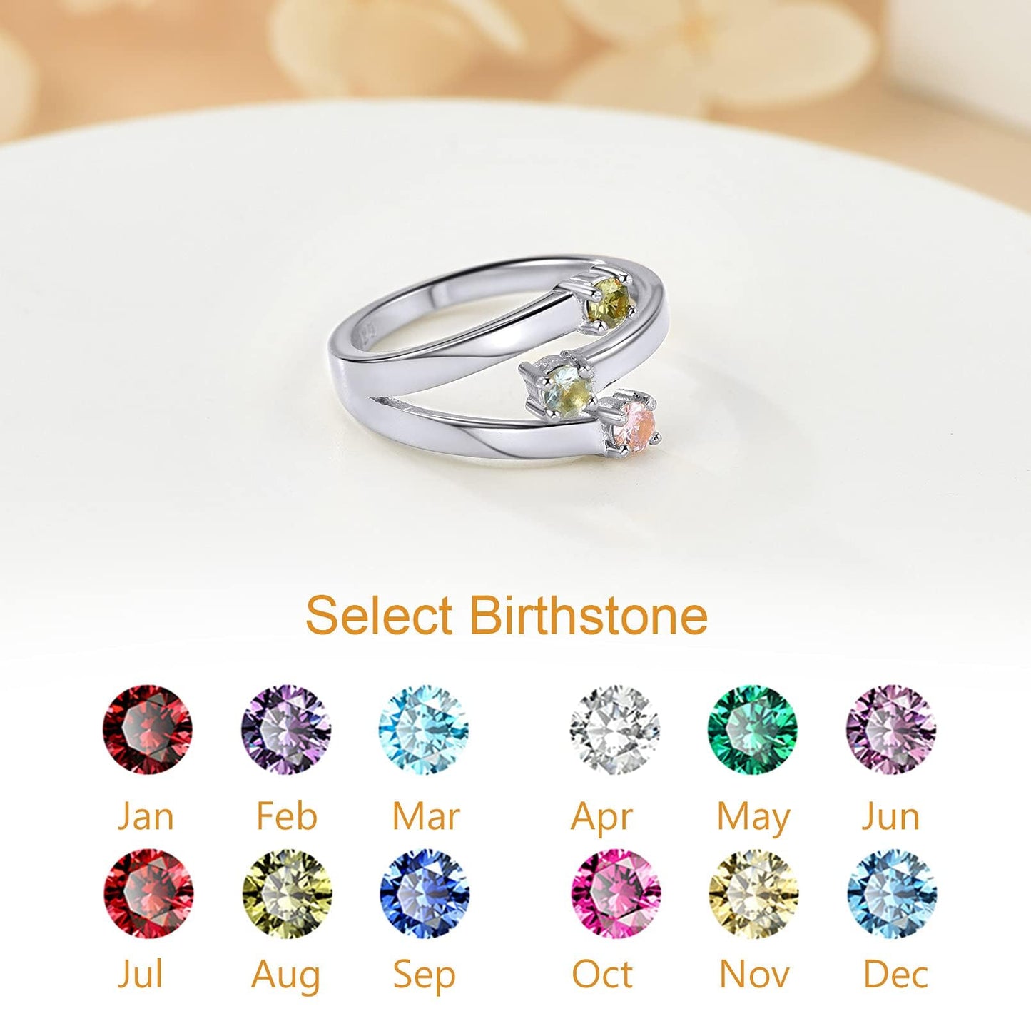 Custom4U Personalized 1-4 Birthstone Rings for Women Promise Rings for Her Sterling Silver Mothers Ring Customized Cubic Zirconia Stones Wedding/Valentine's Day/Mother's Day Jewelry Gift for Mom Wife