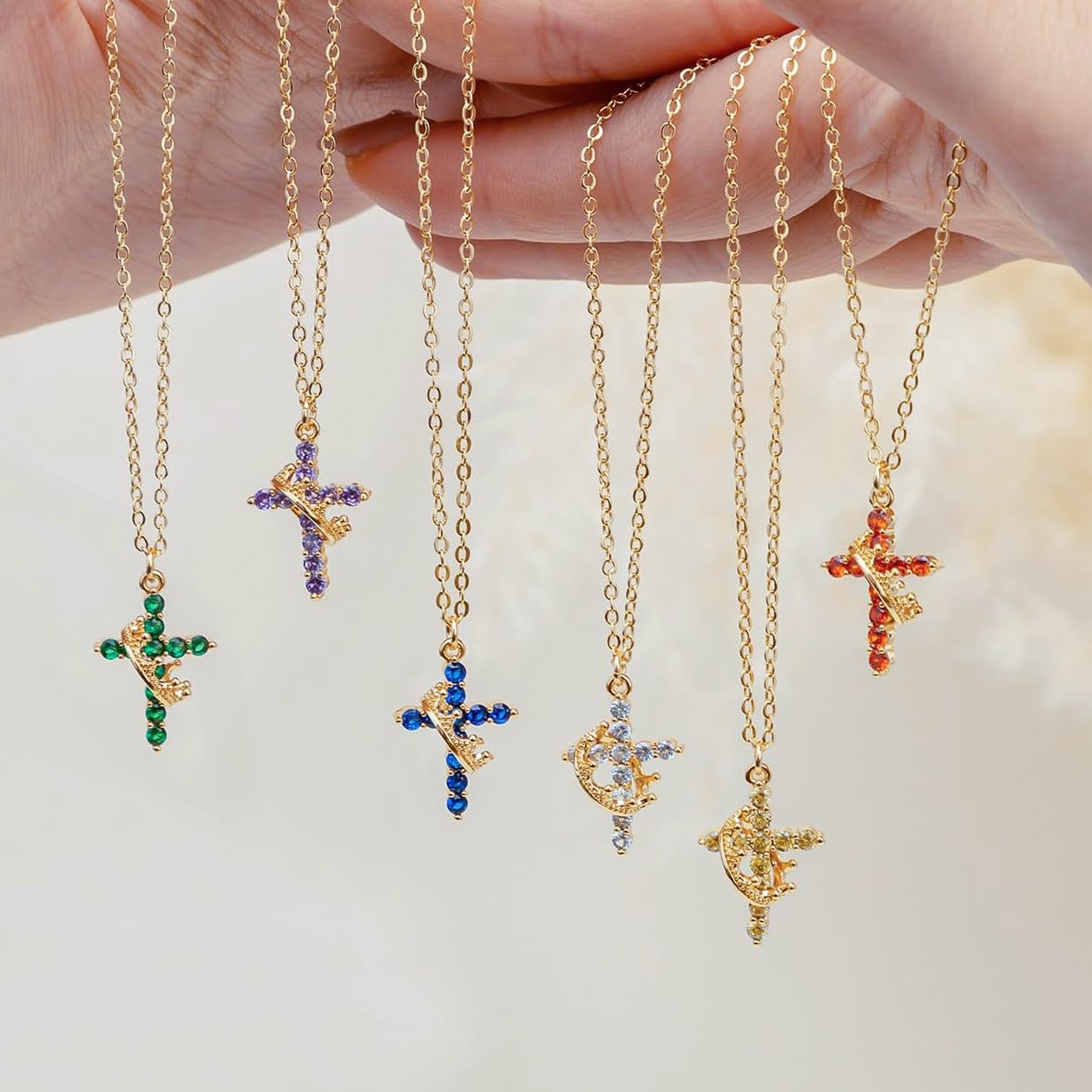 Robaice Cross Necklace for Women, 14K Gold Plated Crown Cross Pendant Necklace, Non-Tarnish Faith Jewelry for Women, Christian Religious Gifts