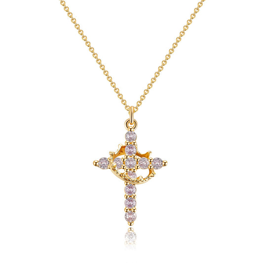 Robaice Cross Necklace for Women, 14K Gold Plated Crown Cross Pendant Necklace, Non-Tarnish Faith Jewelry for Women, Christian Religious Gifts
