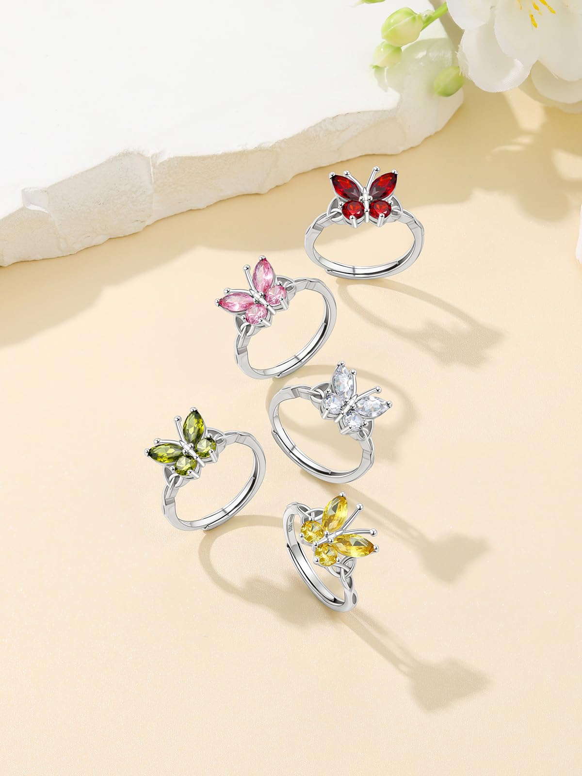 Custom4U Personalized 1-4 Birthstone Rings for Women Promise Rings for Her Sterling Silver Mothers Ring Customized Cubic Zirconia Stones Wedding/Valentine's Day/Mother's Day Jewelry Gift for Mom Wife