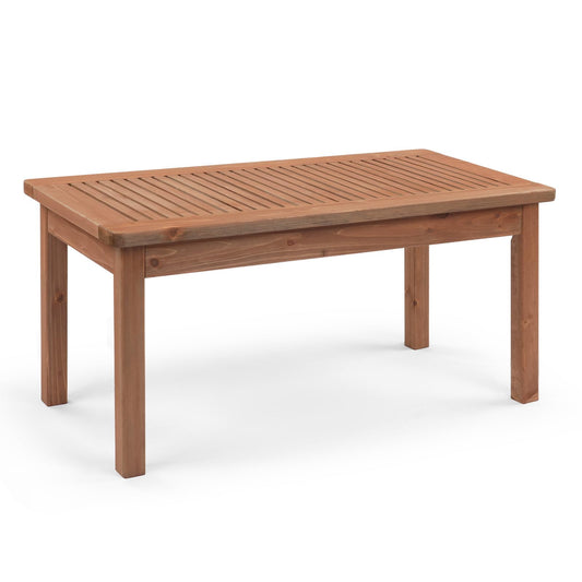 VINGLI Outdoor Wood Coffee Table, 35" Farmhouse Side Table for Patio, Solid Cedar Wood Accent Table with Slatted Tabletop, Weather-Resistant End Table for Garden, Poolside, Lawn, Living Room (Brown)