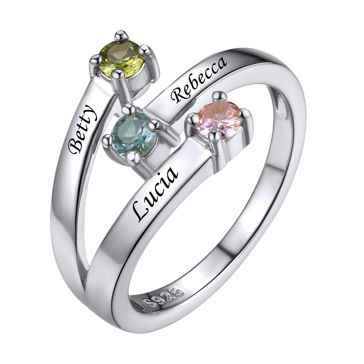 Custom4U Personalized 1-4 Birthstone Rings for Women Promise Rings for Her Sterling Silver Mothers Ring Customized Cubic Zirconia Stones Wedding/Valentine's Day/Mother's Day Jewelry Gift for Mom Wife