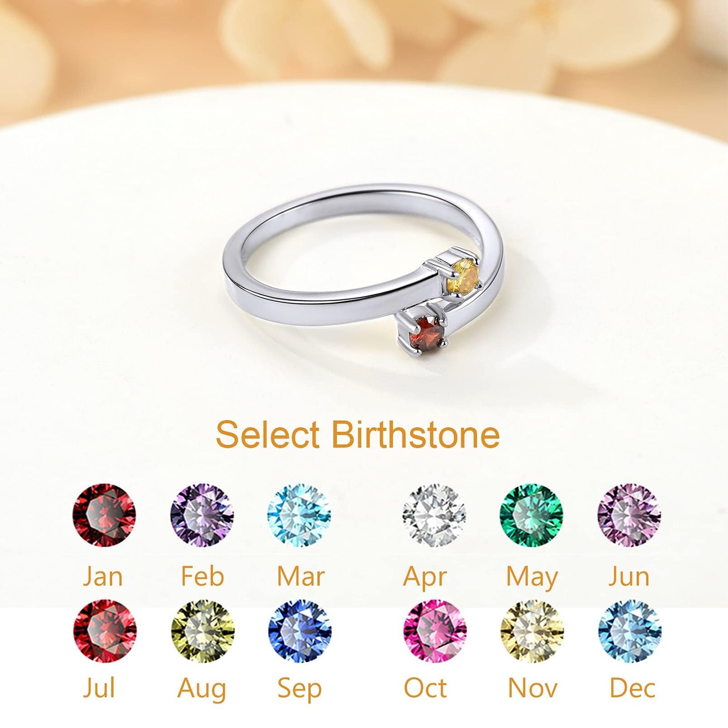 Custom4U Personalized 1-4 Birthstone Rings for Women Promise Rings for Her Sterling Silver Mothers Ring Customized Cubic Zirconia Stones Wedding/Valentine's Day/Mother's Day Jewelry Gift for Mom Wife