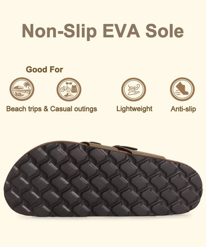 KIDMI Women's Cork Footbed Sandals with Toe Loop, Comfortable Summer Slip-On Slides with Adjustable Buckle