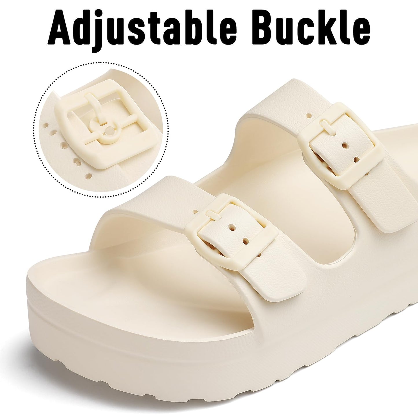 Goosecret Women's Platform Sandals with Arch Support, Chunky Lightweight Foam Slip on Slides, Comfortable Summer Beach Sandals with Adjustable Buckle