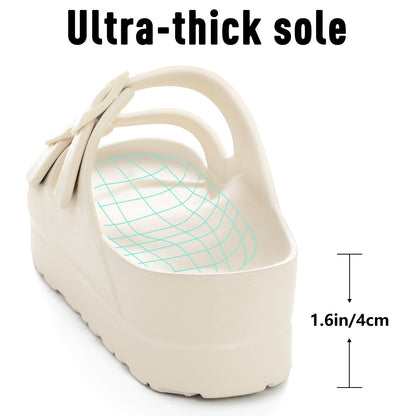 Goosecret Women's Platform Sandals with Arch Support, Chunky Lightweight Foam Slip on Slides, Comfortable Summer Beach Sandals with Adjustable Buckle