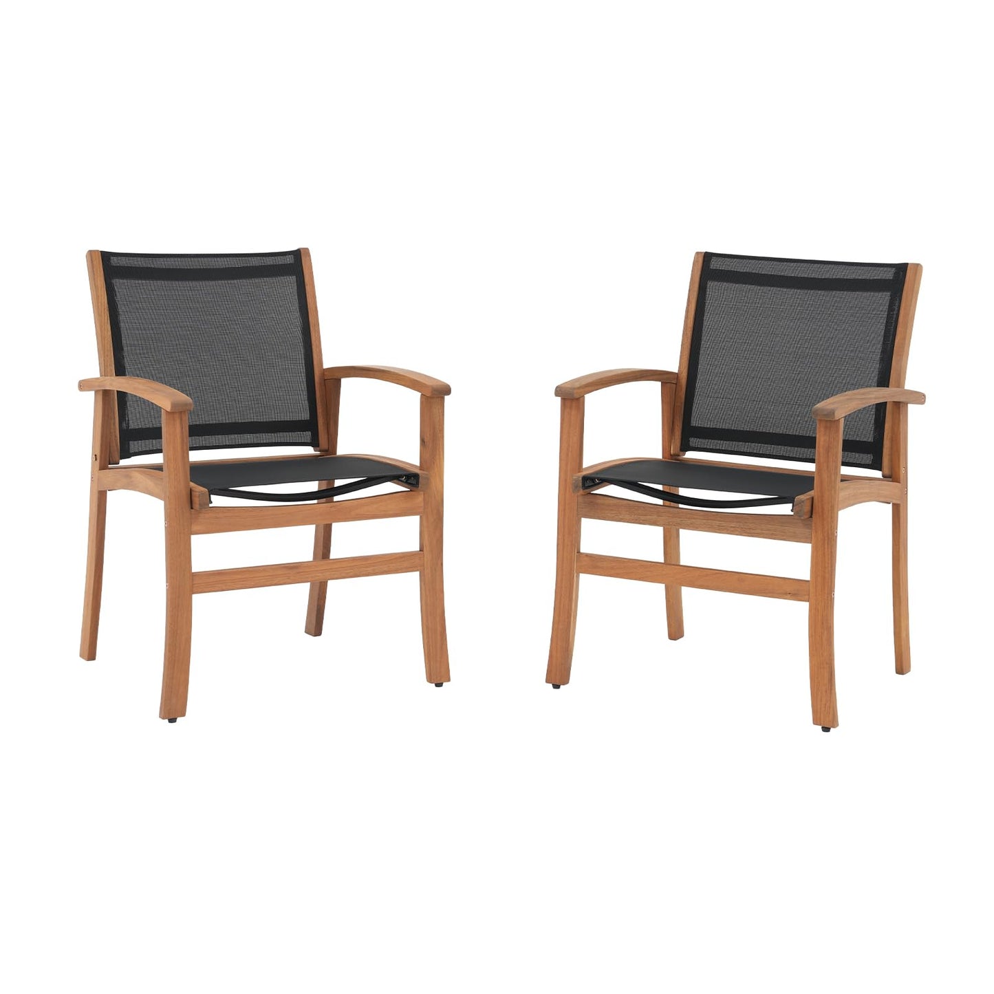 OC Orange-Casual Patio Furniture Set, Outdoor Chairs Set with Acacia Wood Frame and Metal Support Bars,Breathable Textilene Fabric Curved Armchair Support 350lbs for Lawn, Garden (Black, 2 Pieces)