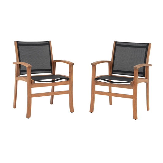 OC Orange-Casual Patio Furniture Set, Outdoor Chairs Set with Acacia Wood Frame and Metal Support Bars,Breathable Textilene Fabric Curved Armchair Support 350lbs for Lawn, Garden (Black, 2 Pieces)