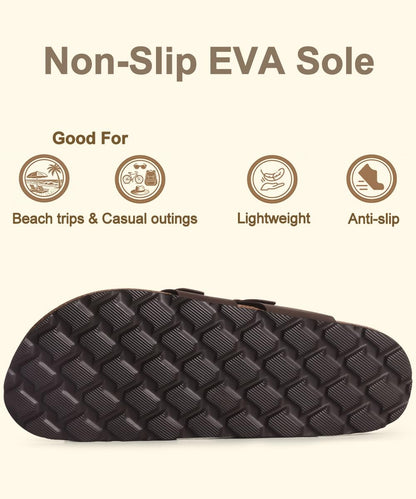 KIDMI Women's Cork Footbed Sandals with Toe Loop, Comfortable Summer Slip-On Slides with Adjustable Buckle