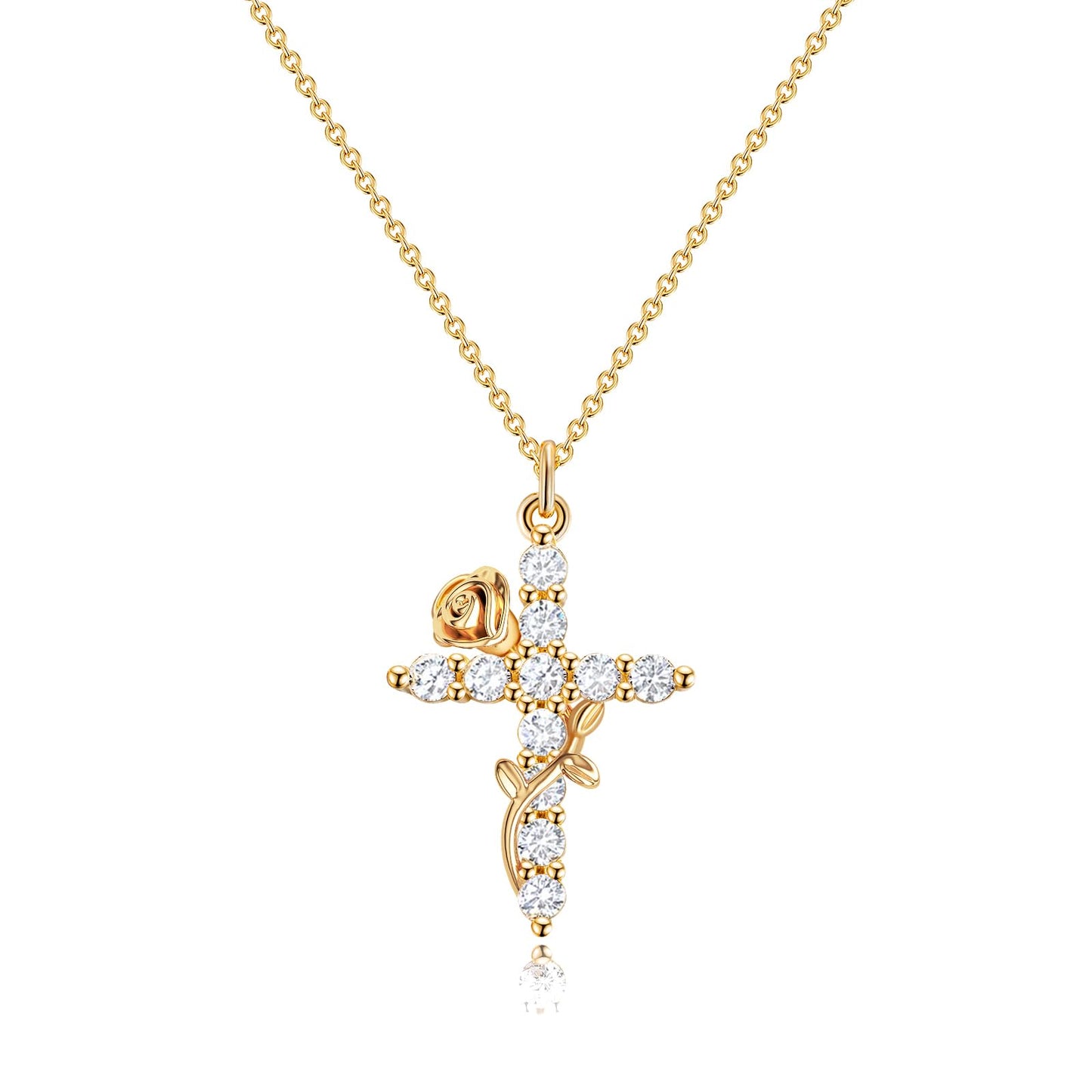 Robaice Cross Necklace for Women, 14K Gold Plated Crown Cross Pendant Necklace, Non-Tarnish Faith Jewelry for Women, Christian Religious Gifts