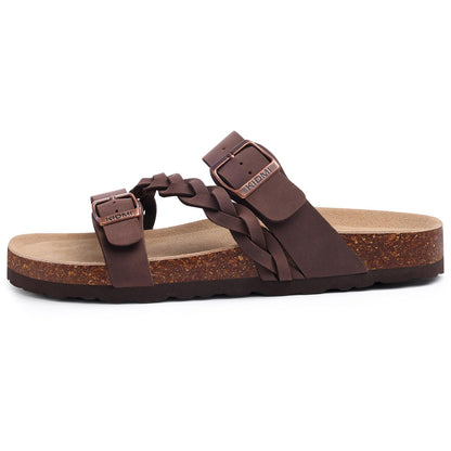 KIDMI Women's Cork Footbed Sandals with Arch Support Comfortable Slip-On Slide Sandals With Adjustable Buckle for Summer