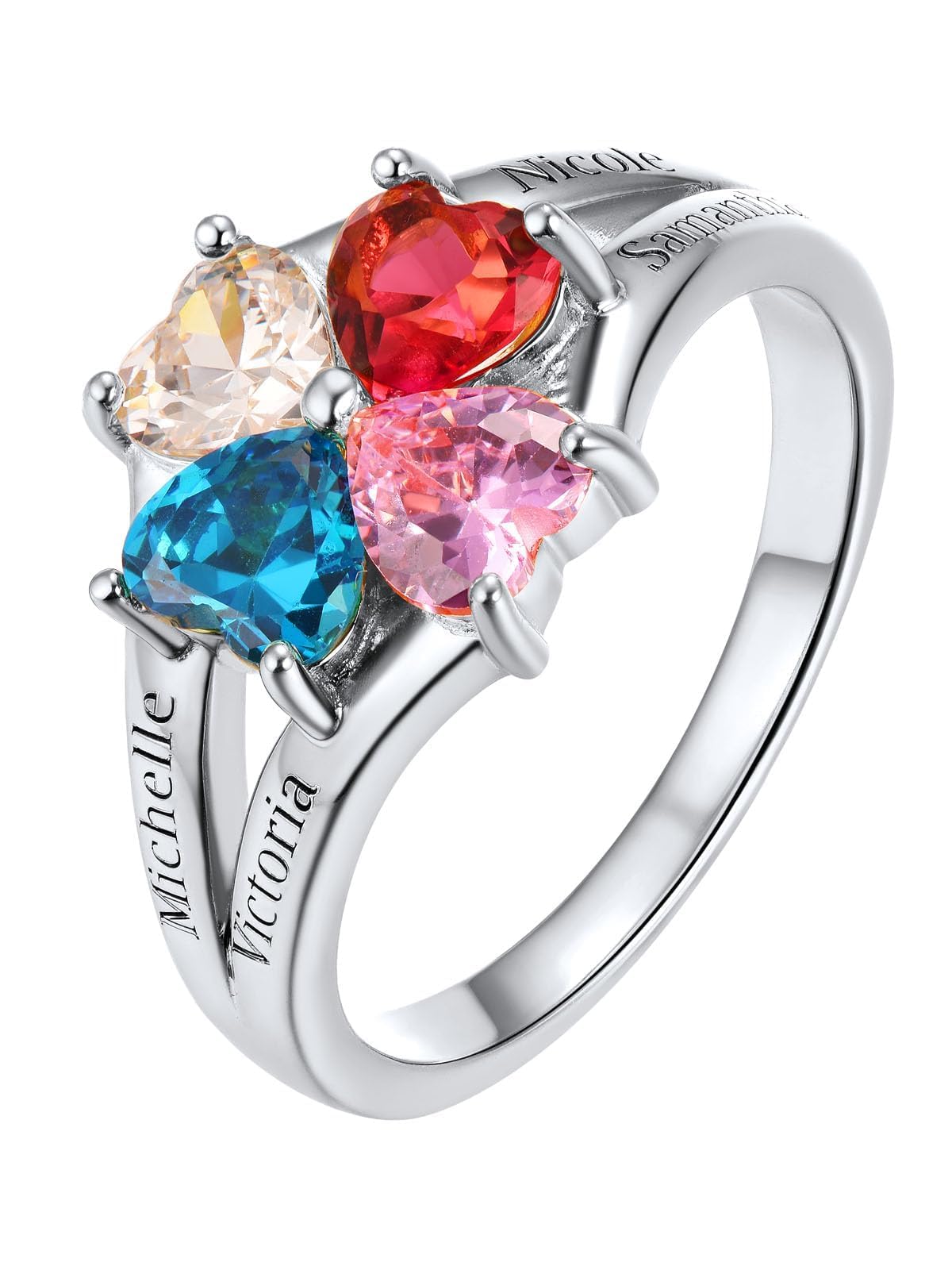 Custom4U Personalized 1-4 Birthstone Rings for Women Promise Rings for Her Sterling Silver Mothers Ring Customized Cubic Zirconia Stones Wedding/Valentine's Day/Mother's Day Jewelry Gift for Mom Wife