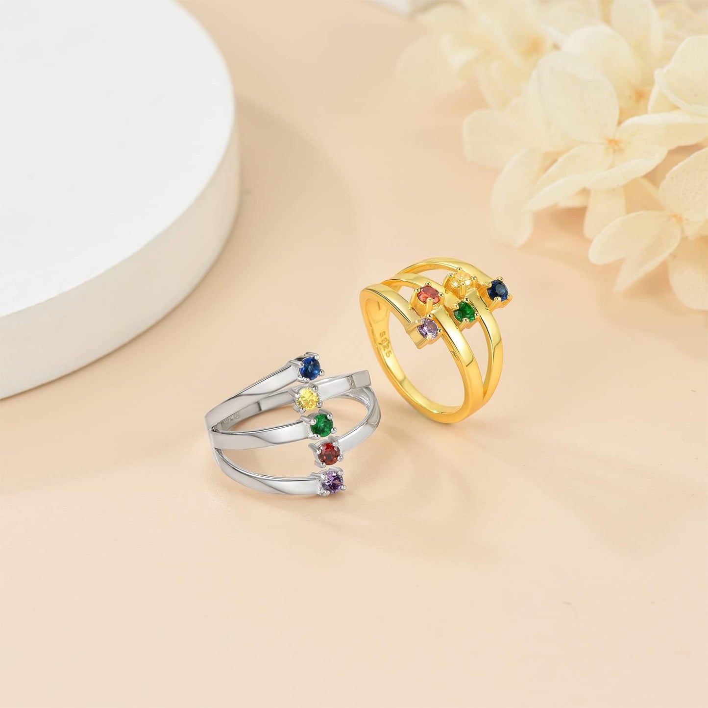 Custom4U Personalized 1-4 Birthstone Rings for Women Promise Rings for Her Sterling Silver Mothers Ring Customized Cubic Zirconia Stones Wedding/Valentine's Day/Mother's Day Jewelry Gift for Mom Wife