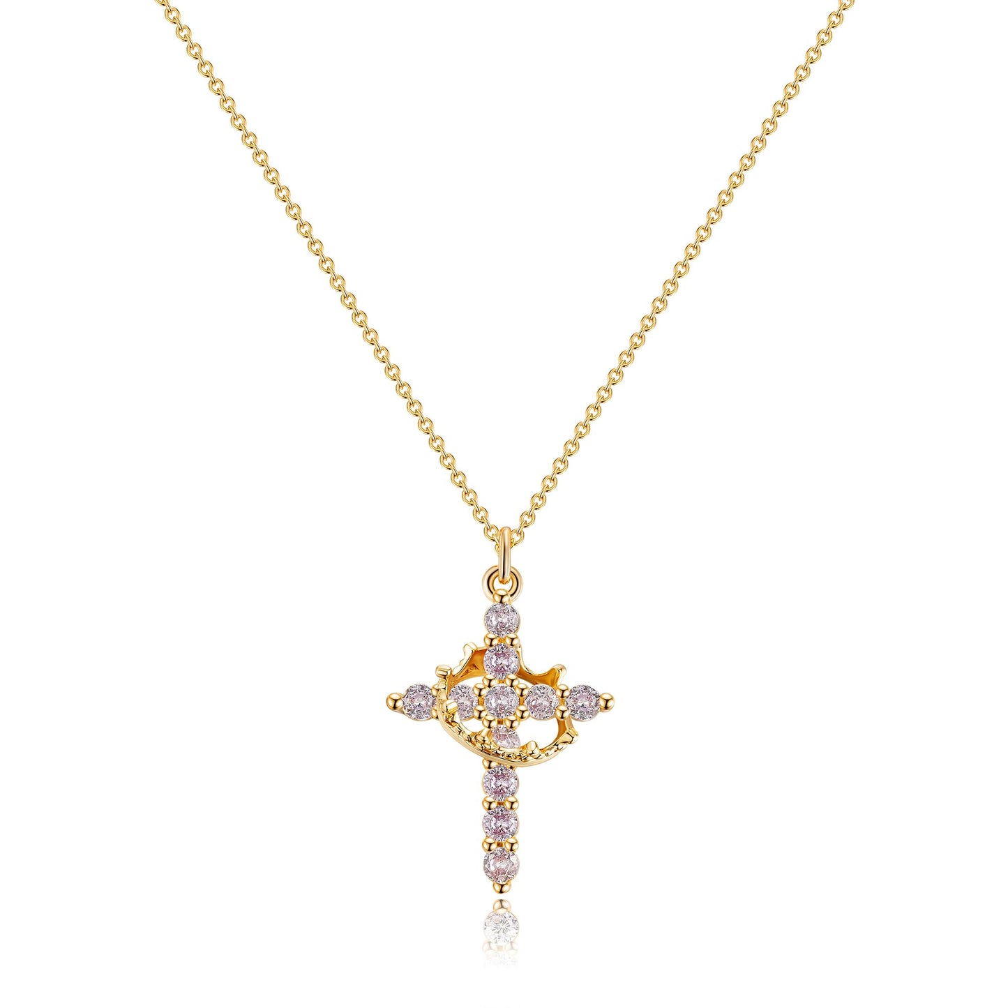 Robaice Cross Necklace for Women, 14K Gold Plated Crown Cross Pendant Necklace, Non-Tarnish Faith Jewelry for Women, Christian Religious Gifts