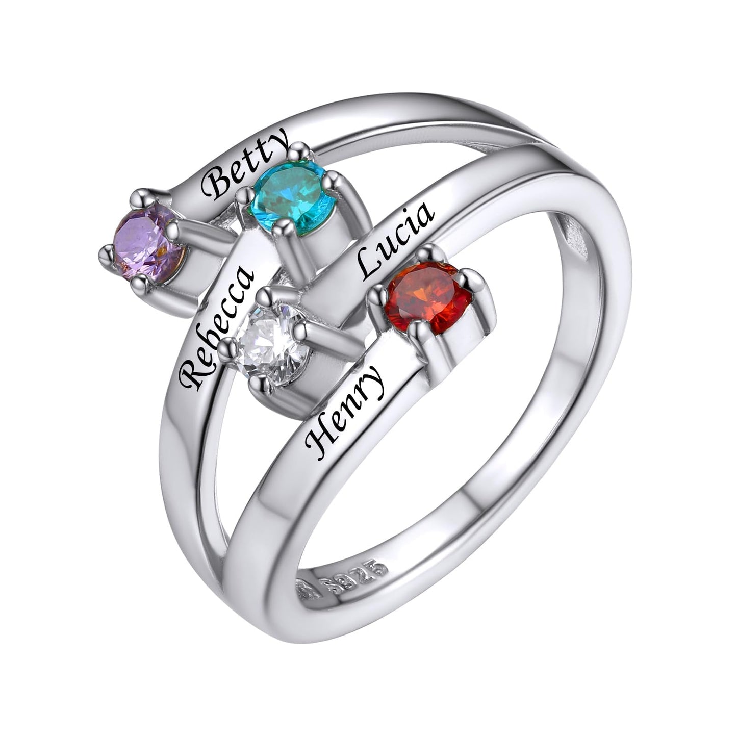 Custom4U Personalized 1-4 Birthstone Rings for Women Promise Rings for Her Sterling Silver Mothers Ring Customized Cubic Zirconia Stones Wedding/Valentine's Day/Mother's Day Jewelry Gift for Mom Wife