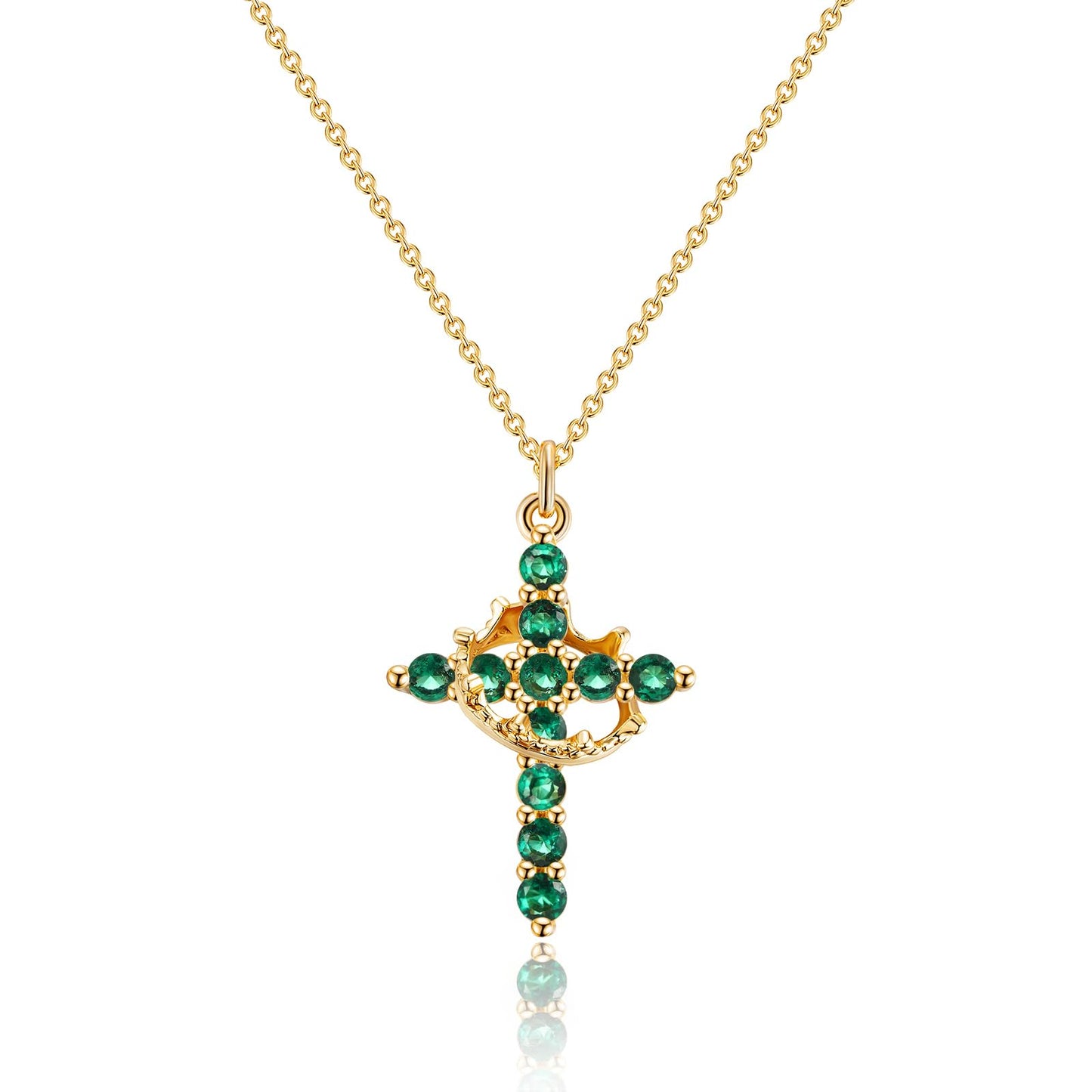 Robaice Cross Necklace for Women, 14K Gold Plated Crown Cross Pendant Necklace, Non-Tarnish Faith Jewelry for Women, Christian Religious Gifts