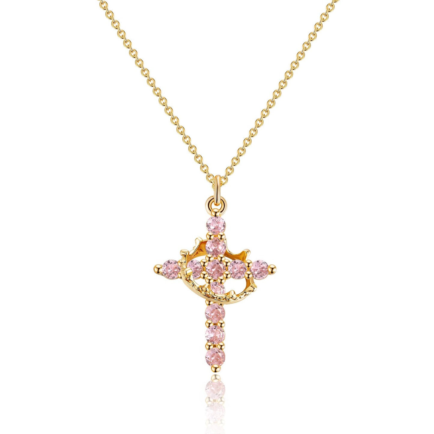 Robaice Cross Necklace for Women, 14K Gold Plated Crown Cross Pendant Necklace, Non-Tarnish Faith Jewelry for Women, Christian Religious Gifts