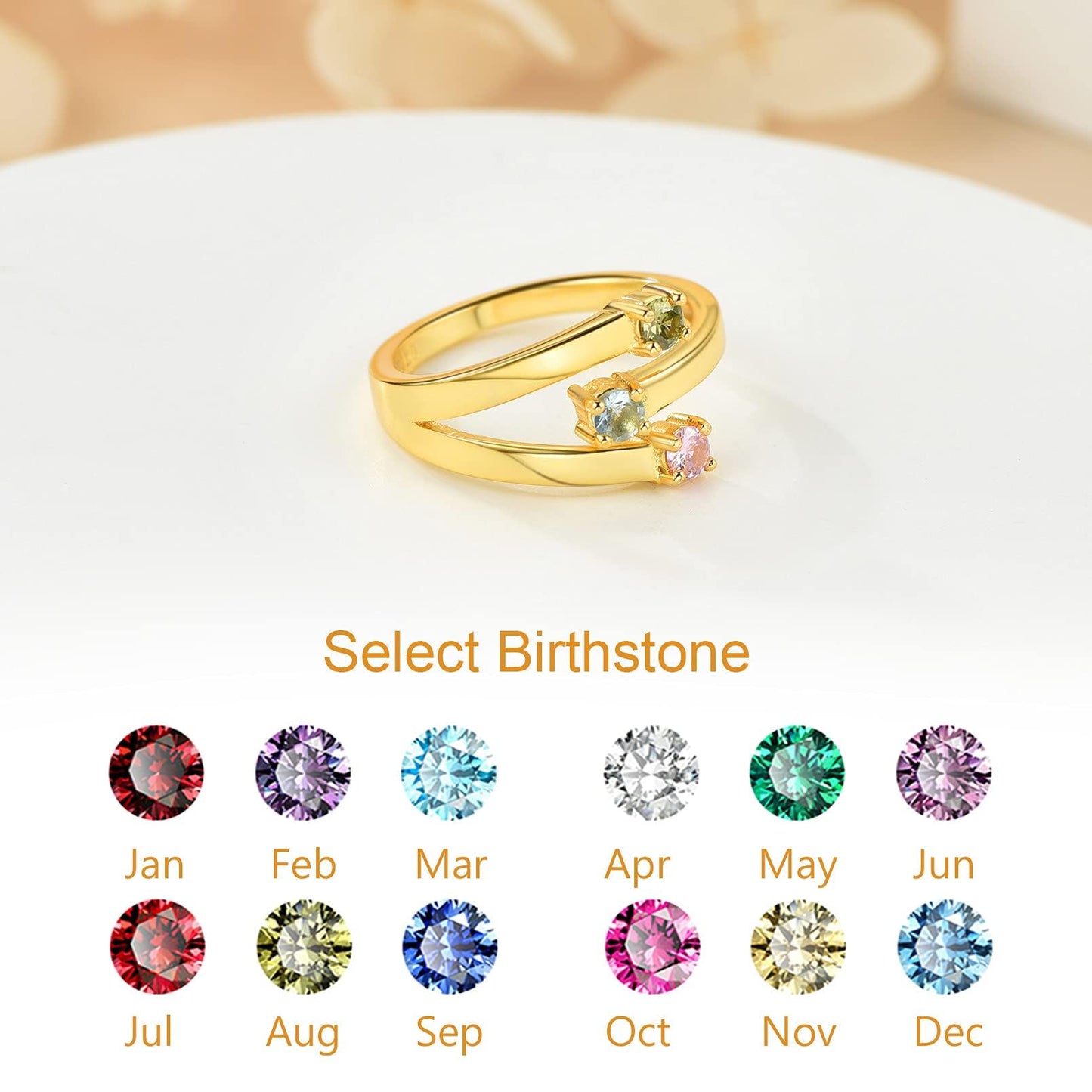 Custom4U Personalized 1-4 Birthstone Rings for Women Promise Rings for Her Sterling Silver Mothers Ring Customized Cubic Zirconia Stones Wedding/Valentine's Day/Mother's Day Jewelry Gift for Mom Wife