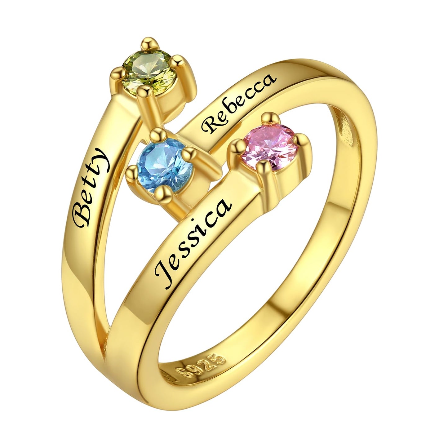 Custom4U Personalized 1-4 Birthstone Rings for Women Promise Rings for Her Sterling Silver Mothers Ring Customized Cubic Zirconia Stones Wedding/Valentine's Day/Mother's Day Jewelry Gift for Mom Wife