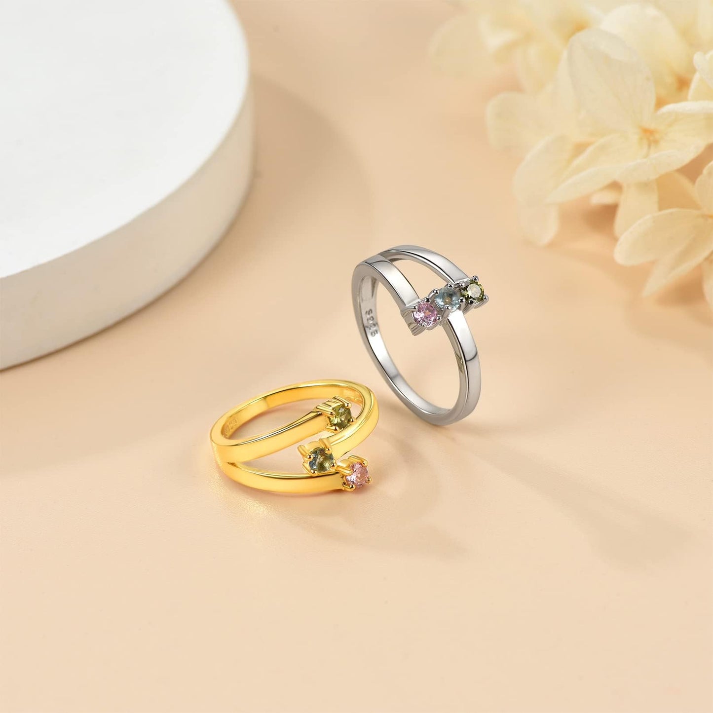 Custom4U Personalized 1-4 Birthstone Rings for Women Promise Rings for Her Sterling Silver Mothers Ring Customized Cubic Zirconia Stones Wedding/Valentine's Day/Mother's Day Jewelry Gift for Mom Wife