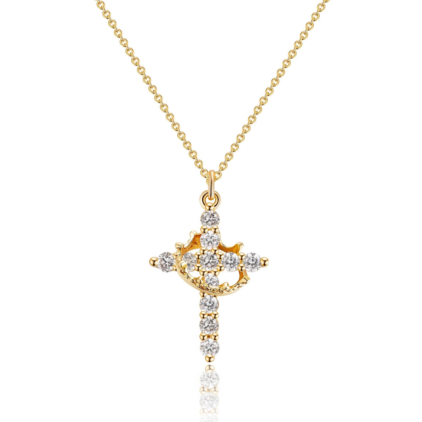 Robaice Cross Necklace for Women, 14K Gold Plated Crown Cross Pendant Necklace, Non-Tarnish Faith Jewelry for Women, Christian Religious Gifts